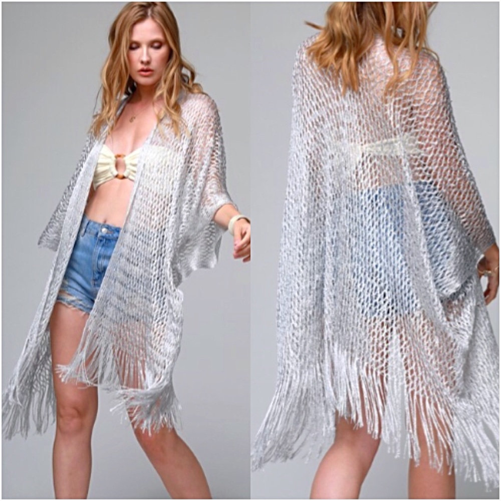 Boho Silver Shimmer Kimono Coverup O/S - Picture 6 of 8